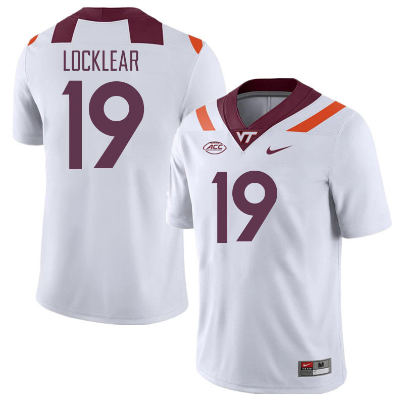 Men #19 Ben Locklear Virginia Tech Hokies College Football Jerseys Stitched Sale-White - Click Image to Close